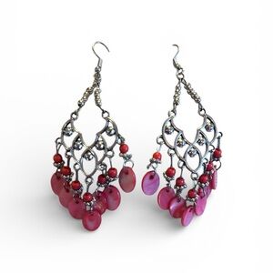 Pink and Silver Chandelier Earrings